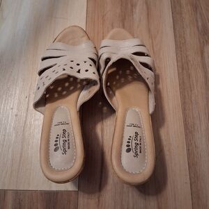 Spring Step Women's Size 9 - Estella Leather Nubuck Wedge Slide Sandals - Beige